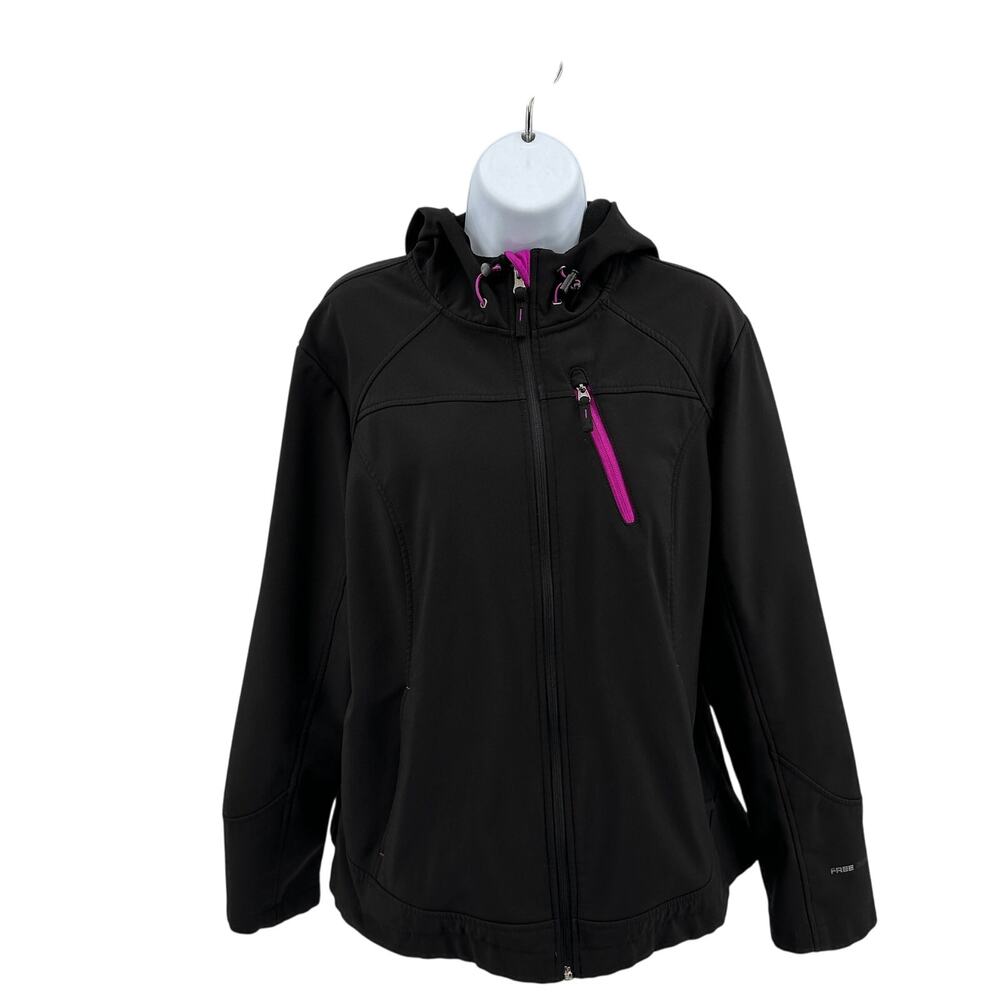 Free Country Full Zip Hooded Jacket Womens XL Black/Pink Poly Blend Long Sleeve